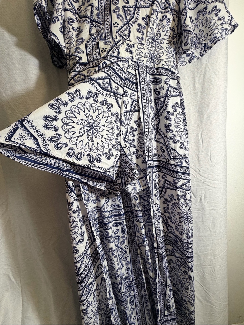 True Destiny White & Navy Paisley Overlay Romper - Picture 7 of 15